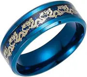 [Mulmoy] Titanium Steel Dragon Rings Black and Blue Man's Gifts Wedding Band Jewelry