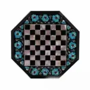 18'' Black Marble Chess Table Top Pietra Dura Inlay Children Game Kids c66