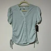 NOBO Juniors Green Short Sleeve Shirt Size S (3-5). NWT! Button Down, Cinch Side