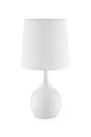24" White Metal Bedside Table Lamp With Off-White Shade