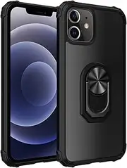 Cavor for iPhone 12 Case,for iPhone 12 Pro Case,Clear PC Case TPU Bumper Protective Cover 360°Rotation Ring Holder Kickstand [Work with Magnetic Car Mount] (6.1")-Black