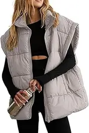 [Valtorixia] Women Winter Oversized Puffer Vest Lightweight Stand Collar Flysleeve Insulated Padded Puffy Jackets Coat