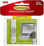 Command Narrow Picture Hanging Strips, Damage Free Hanging Picture Hangers, No Tools Wall Strips for Living Spaces, 12 White Adhesive Strip Pairs (24 Strips)