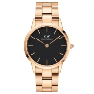 【Daniel Wellington】Iconic DW00100210 簡約時尚 鋼錶帶女錶 黑/玫瑰金 36mm DW女錶