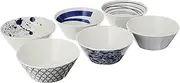 [Royal Doulton] Porcelain Pacific Mixed Patterns Bowls Set of 6, Blue/White, 5.9"