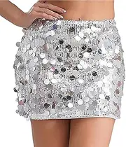 [Yannify] Sequin Skirt for Women-Stretchy Bodycon Night Out Party Shine Sparkly Mini Skirts