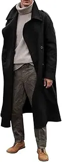 [RINTONIX] Men's Oversized Notched Long Faux Wool Blend Trench Coat Single Breasted Knee Length Lapel Winter Jacket