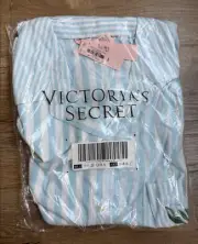 NEW Victoria’s Secret Blue Striped pajama Long Sleeve shirt S Lemon embroidered