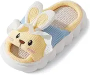 [KEOYA] Unisex Kids Home Slippers Boys Girls Open Toe Slippers Linen Cartoon Rabbit Indoor Shoes US 10-3