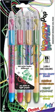 4-Pack Pentel Krazy Pop Iridescent, 1.0mm Bold line, Assorted Ink Gel Pen