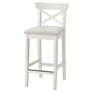 INGOLF bar stool with backrest, white/Hallarp beige, 65 cm