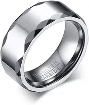 [Generic] 8mm Tungsten Carbide Rings Rhombic Section Multi Faceted Edge Jewellery Band