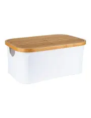 [Little Label Co] Bamboo And Fabric Laundry/Linen Small Storage Baskets in White