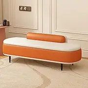 Portable Storage Modern Storage Bench with Lumbar Pillow and Footrest Orange and Beige Ottoman Storage Box for Entryway and Living Room 60cm