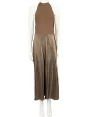 Khaki Halterneck Midi Dress