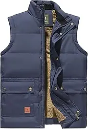 [Sukany] Men's Casual Warm Vest Winter Outdoor Work Waistcoat Thick Fleece Lined Sleeveless Jacket Stand Collar Padded Puffer Thermal Outerwear
