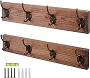 2 Packs Coat Rack Wall Mount, Entryway Coat Rack with 8 Wall Hooks, Wooden Coat Hat Hanger for Wall Organized and Storage in Living Room, Bedroom, Barth-Room, Natural & Rustic