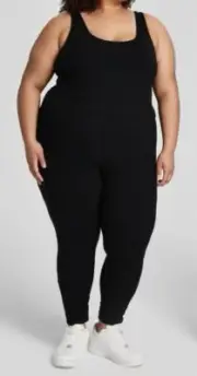 Nina Parker Women's Black Trendy Ribbed Catsuit Jumpsuit Plus Size 3X