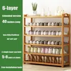 5pair /tier 6 Tier 40" longer Bamboo Shoes Rack Shelf boots Storage extended