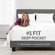 Extra Deep Pocket Queen Bed-Sheets – 4-Piece Includes: 18”-21” Inch Super Extra Deep Pocket Fitted Sheet – Oversize Flat Sheet – 2 Zipper Closure Pillowcases – Perfectly Fit Queen Size – Bright White