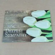 Greeting Card & Envelope - "WITH DEEPEST SYMPATHY " White Tulips With Sparkles