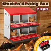 2 Layer 6 Hole Chicken Nesting Box Roll Away Hen Chook Laying Boxes House Poultry Nest Egg Brooder Coop Roost Perch Galvanised Metal Plastic Vents Lid