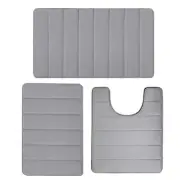 3PC Bathroom Set Rug Contour Mat Toilet Lid Cover Plain Solid Color Bathmats
