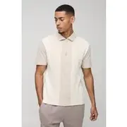 Mens Stone Slim Contrast Panel Interlock Polo