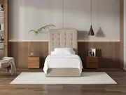 My Style Buttoned Headboard & Slimline Base - King Single / Natural / Gas Lift Base