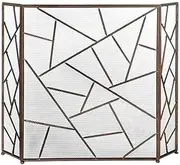 Fireplace Screen Guard, 3-Panel Fireplace Screen, Solid Wrought Iron Fireproof Screen Metal Fireplace Screen, Spark Guard Safety Protector W/Decorative Scroll - Copper