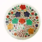 12" Marble side Table Top Floral Design Inlay stone Art Marquetry home decor