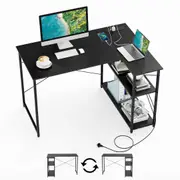 Costway Small L-Shaped Corner Desk Computer Desk w/Reversible Storage Shelves Gaming Desk Black