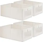 Fordonral 4 Pack Linen Storage Bins, Storage Containers for Organizing Clothing, Jeans, Toys, Books, Shelves, Closet, Wardrobe - Closet Organizers and Storage, Large Storage Boxes Baskets with Window