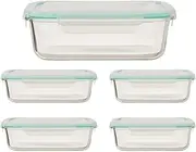 5Pack 35oz Glass Food Storage Containers with Snap Locking Lids, Leak Proof Glass Meal Prep Food Containers, Airtight Glass Lunch Boxes Safe for Microwave, Oven, Freezer and Dishwasher