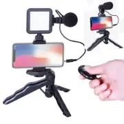 Phone LED Video Light Mic Tripod Vlog Kit + Bluetooth for Phone Camera Video
