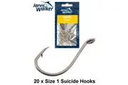 Size 1 Jarvis Walker Nickle Suicide Fishing Hooks - Qty: 20