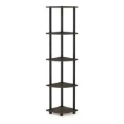 Furinno Turn-N-Tube Wood 5 Tier Corner Display Rack in Dark Brown Grain/Black