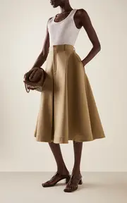 [Bottega Veneta] Fine Compact Cotton-Twill A-Line Skirt