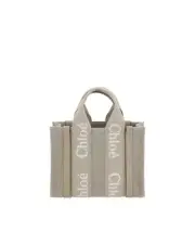 Chloe Woody Tote Bag Small Linen Women Beige Handbags