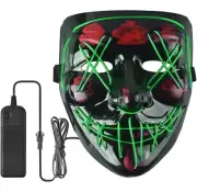 Scary Black LED Halloween Mask / Lights Up Green - New