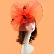 Lady Mesh Flower Fascinator Hair Clip Ribbon Feathers Bride Party Headpiece Cute
