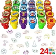 AFZMON 24pc Race Car Party Stamps for Kids, Assorted Wheels Self-Inking Stamps, Goodie Bag Stuffers, Two Fast Birthday Party Favor, Teacher Stamps, Carnival Prizes