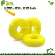 3 Rolls 2.7mm x 100M Square Edge Lawn Trimmer Line Brushcutter Whipper Snipper