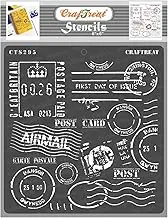CrafTreat Postal Stencils for Painting on Home Decor, Canvas, Wall Art, Bullet Journal, Notebook and Scrapbooking - Postal Card Label Making Stencils - 6X6 - Reuseable Stencils for Books & Wall Decor