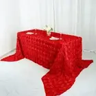90x156 Red Satin Raised Rosettes Rectangle Tablecloth Wedding Party Dining Room