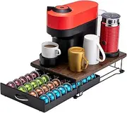 Flagship for Nespresso Pod Drawer Vertuo Pod holder Coffee Pod Organizer Modern Style And Coffee Machine Stand Wood Top(40 Pods Capacity)