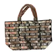 Victorias Secret Black Silver Sequin Bling Large Tote Weekender Bag Zip NWT