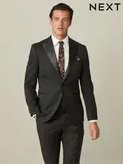 Black Tailored Fit Wool Blend Shiny Tuxedo Suit Jacket (D76760) | $106