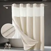 No Hooks Linen Looking Shower Curtain 180cm with Snap-in Fabric Liner Set, Hotel Luxury Decor Shower Curtains for Bathroom with See Through Top Window, Waterpr