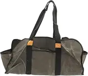 Log Carrier Waxed Canvas Dark Green Waterproof Large Capacity Reinforced Handles Foldable Anti Slip Firewood Bag for Camping Wood Fire Stove Fireplace